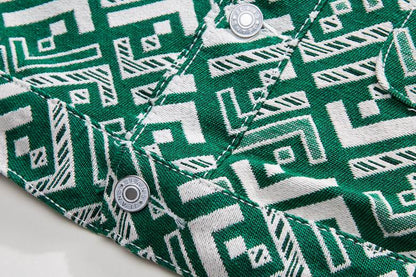 Fendi Green Patterned Shirt Jacket With Bear Patch And Geometric Design