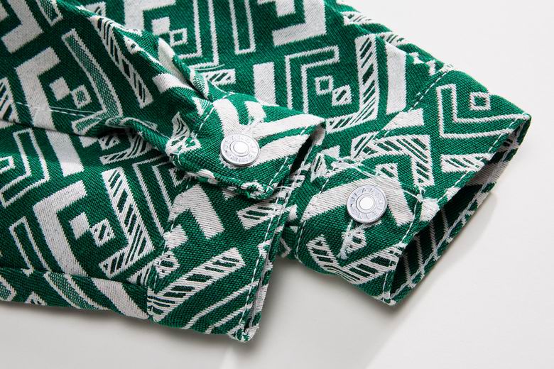 Fendi Green Patterned Shirt Jacket With Bear Patch And Geometric Design