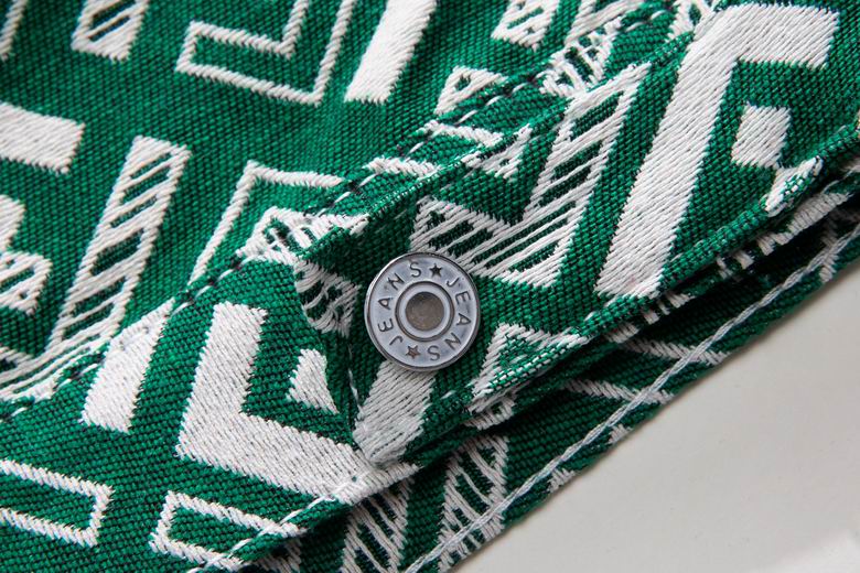 Fendi Green Patterned Shirt Jacket With Bear Patch And Geometric Design