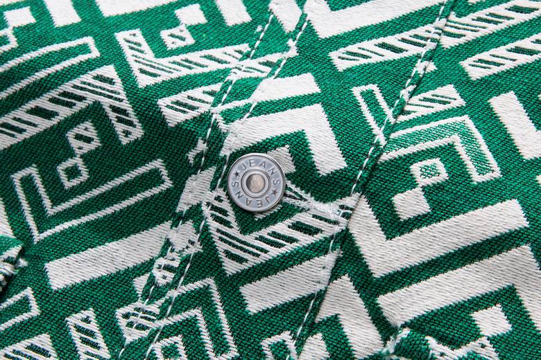 Fendi Green Patterned Shirt Jacket With Bear Patch And Geometric Design