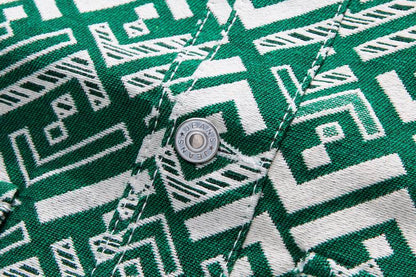 Fendi Green Patterned Shirt Jacket With Bear Patch And Geometric Design