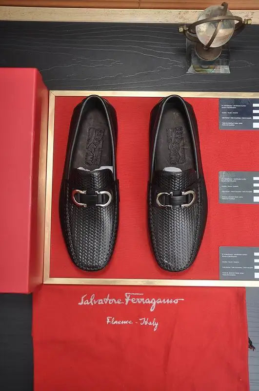 Salvatore Ferragamo Men's Black Woven Leather Gancini Loafers