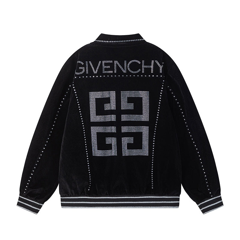 Givenchy Black Velvet Jacket With Crystal - Embellished Logo Patterns