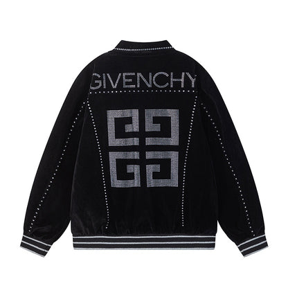 Givenchy Black Velvet Jacket With Crystal - Embellished Logo Patterns