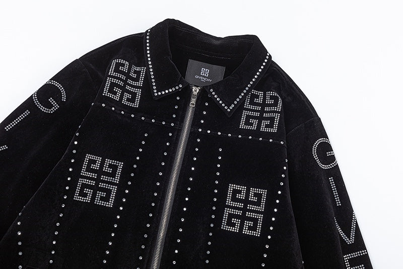Givenchy Black Velvet Jacket With Crystal - Embellished Logo Patterns
