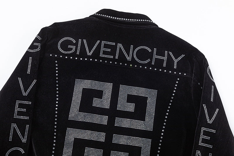 Givenchy Black Velvet Jacket With Crystal - Embellished Logo Patterns