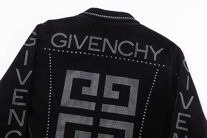Givenchy Black Velvet Jacket With Crystal - Embellished Logo Patterns
