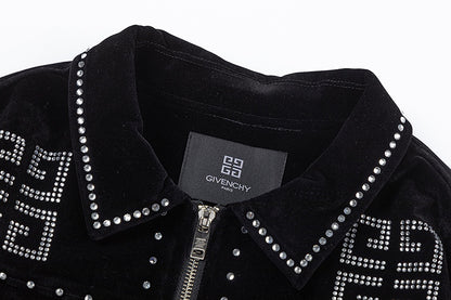 Givenchy Black Velvet Jacket With Crystal - Embellished Logo Patterns