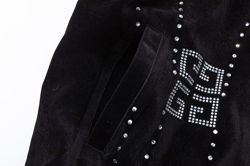 Givenchy Black Velvet Jacket With Crystal - Embellished Logo Patterns