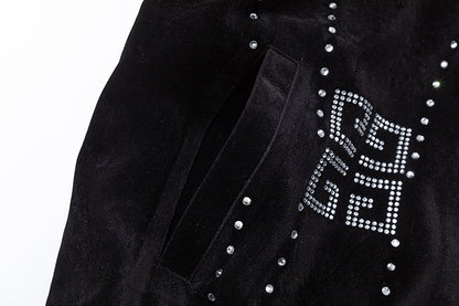 Givenchy Black Velvet Jacket With Crystal - Embellished Logo Patterns