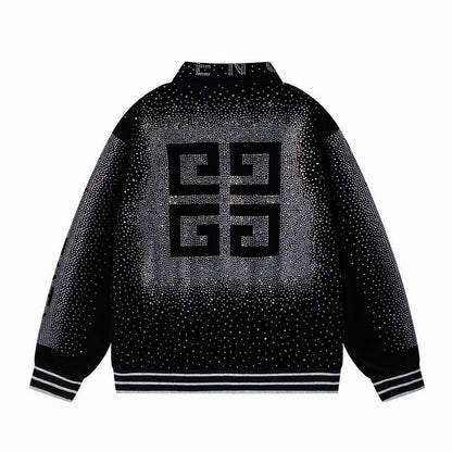 Givenchy Black Jacket With Gradient Rhinestone Logo And Brand Detailing