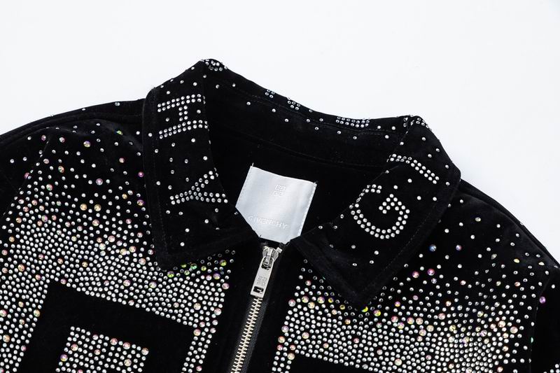 Givenchy Black Jacket With Gradient Rhinestone Logo And Brand Detailing