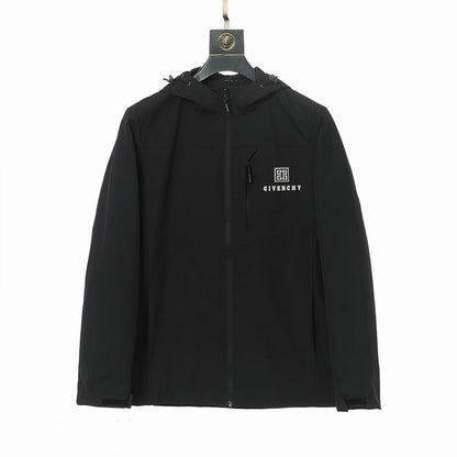 Givenchy Beige Hooded Windbreaker With Brand Logo And Functional Design