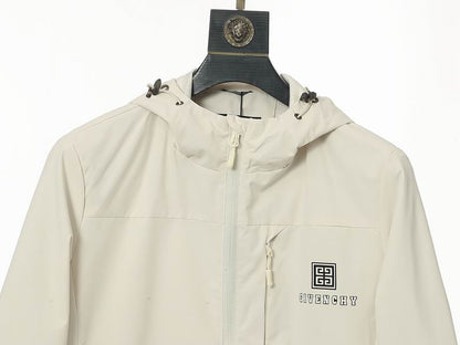 Givenchy Beige Hooded Windbreaker With Brand Logo And Functional Design