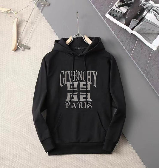 Cream Givenchy Hoodie with Grey Paris Logo and Geometric Pattern