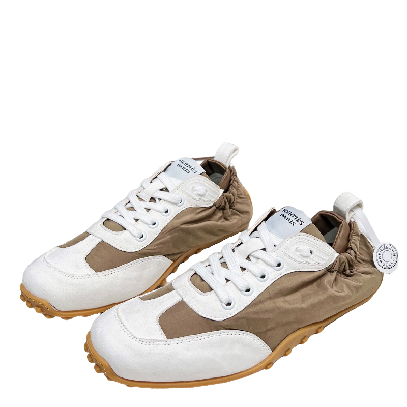 Hermès Unisex Brown And White Sneakers For Luxury Casual Style