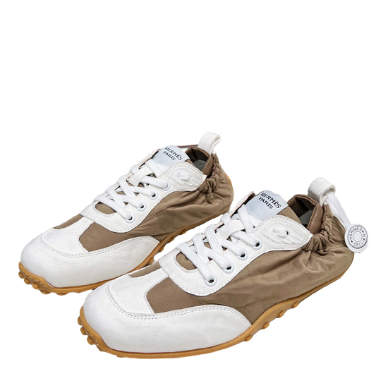 Hermès Unisex Brown And White Sneakers For Luxury Casual Style