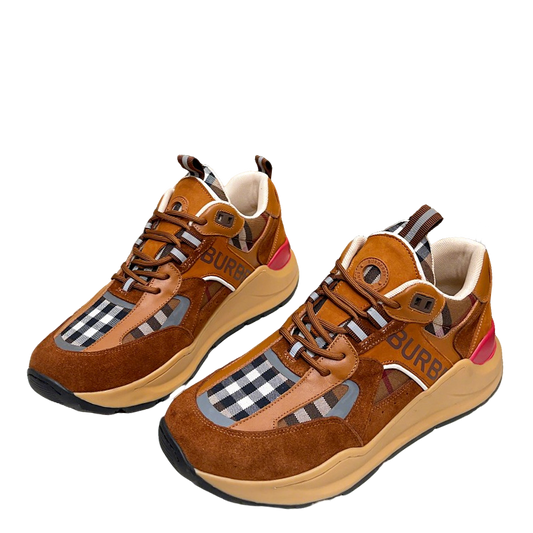 Burberry Brown Sneakers With Plaid Detailing For Timeless Style
