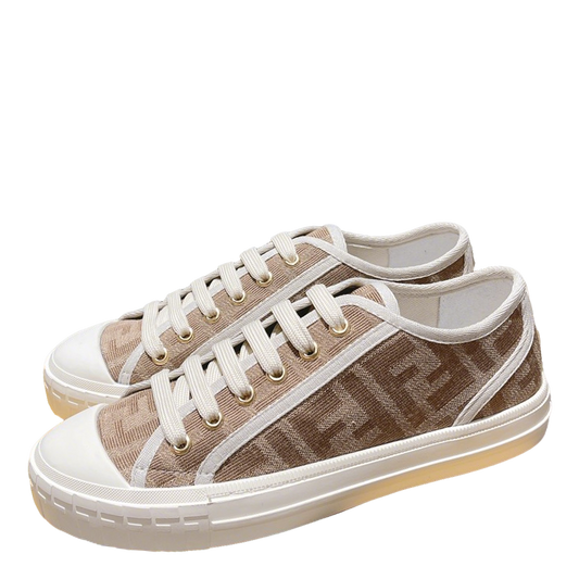 Fendi Unisex Beige Monogram Sneakers For Timeless Luxury Casual Wear