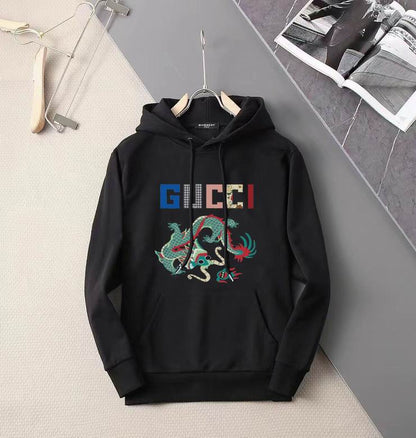 Gucci White/Black Hoodie With Colorful Dragon Graphic And Branded Lettering For Trendy Outfits