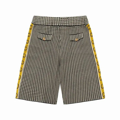Gucci Men's Houndstooth Shorts with Yellow Logo Tape Details