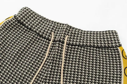 Gucci Men's Houndstooth Shorts with Yellow Logo Tape Details