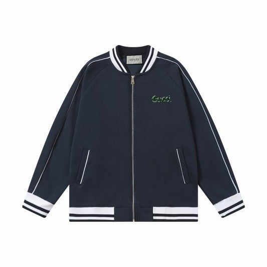 Gucci White Bomber Jacket With Green Trim And Logo