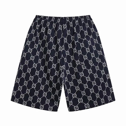 Gucci Men's Navy Blue GG Print Shorts with Web Stripe Details