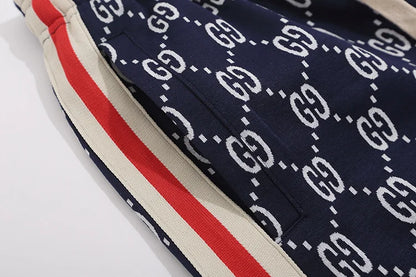 Gucci Men's Navy Blue GG Print Shorts with Web Stripe Details