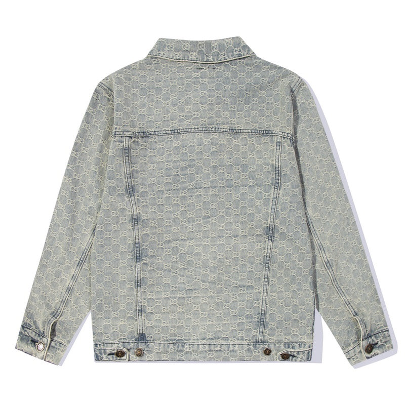 Gucci Denim Jacket With Signature Monogram Pattern