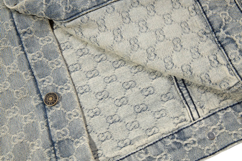 Gucci Denim Jacket With Signature Monogram Pattern