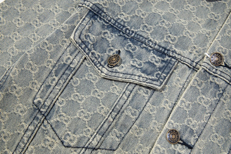 Gucci Denim Jacket With Signature Monogram Pattern