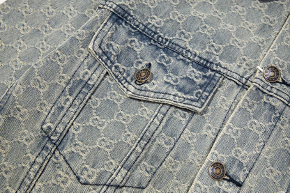 Gucci Denim Jacket With Signature Monogram Pattern