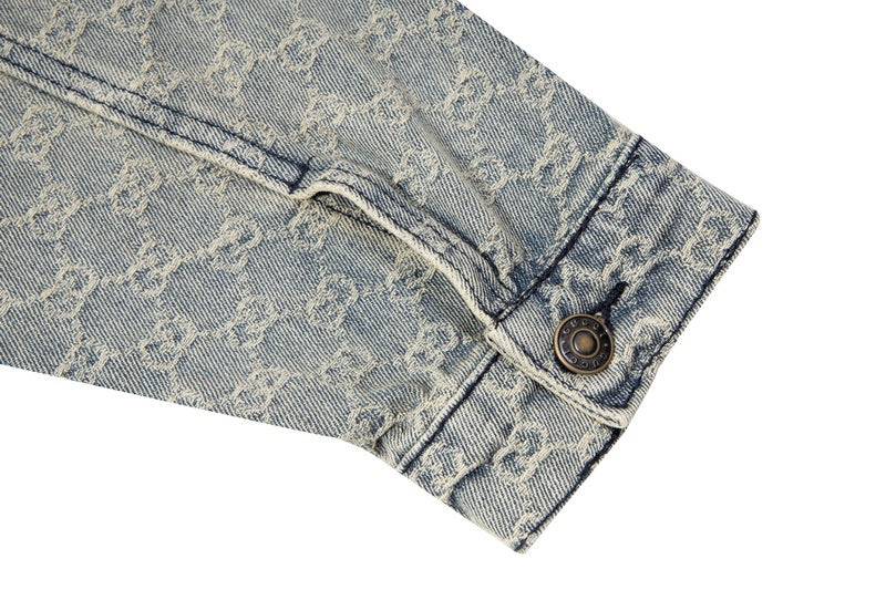 Gucci Denim Jacket With Signature Monogram Pattern