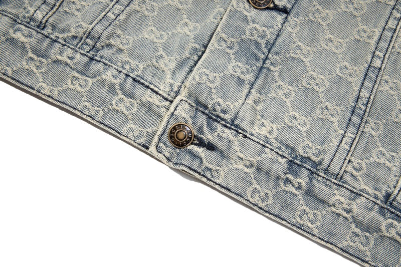Gucci Denim Jacket With Signature Monogram Pattern