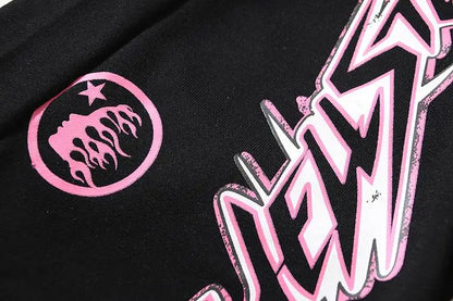 Hellstar Men's Black Drawstring Shorts with Pink Graffiti Graphics