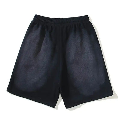 Hellstar Men's Black Drawstring Shorts with Cream Flame Graphics