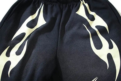 Hellstar Men's Black Drawstring Shorts with Cream Flame Graphics