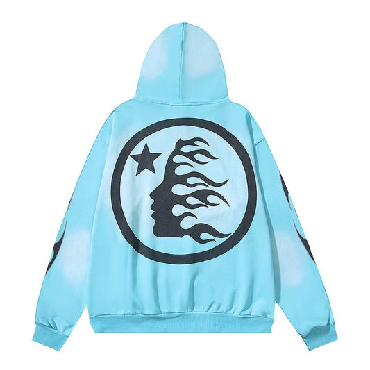 Light Blue Hooded Jacket With Hellstar Graphic Prints
