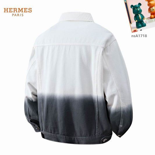 Hermès Ombre Denim Jacket With Contrast Inner And Logo