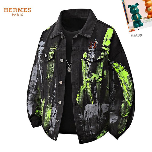 Hermès Artistic Painted Denim Jacket With Inner Layer And Logo