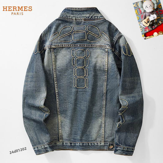 Hermès Embroidered Denim Jacket With Classic Button Design