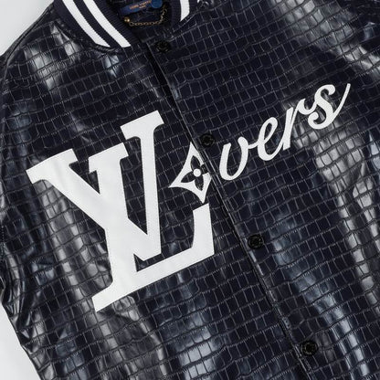 Louis Vuitton Black Crocodile - Embossed Leather Varsity Jacket