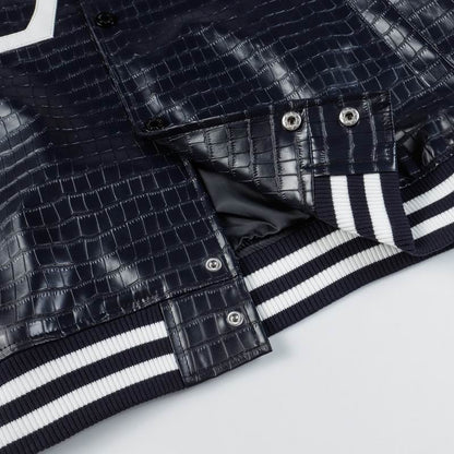 Louis Vuitton Black Crocodile - Embossed Leather Varsity Jacket