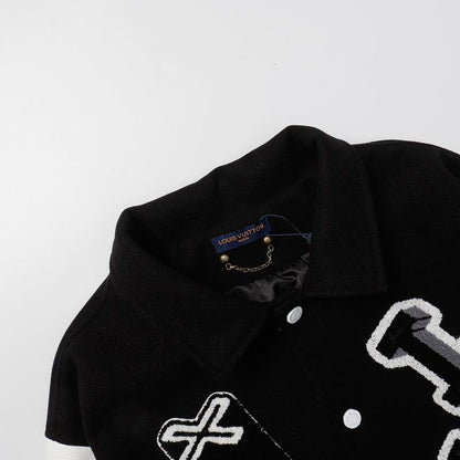 Louis Vuitton Black And White Varsity Jacket With Patches And Embroidery