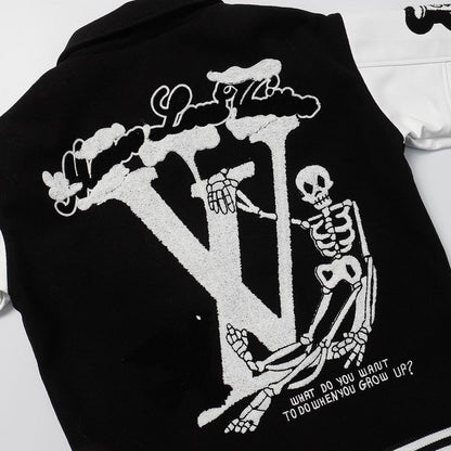 Louis Vuitton Black And White Varsity Jacket With Patches And Embroidery