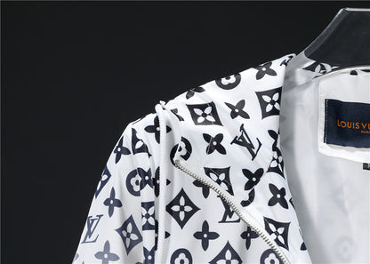 Louis Vuitton White/Black Hooded Jacket With Gradient Monogram Pattern