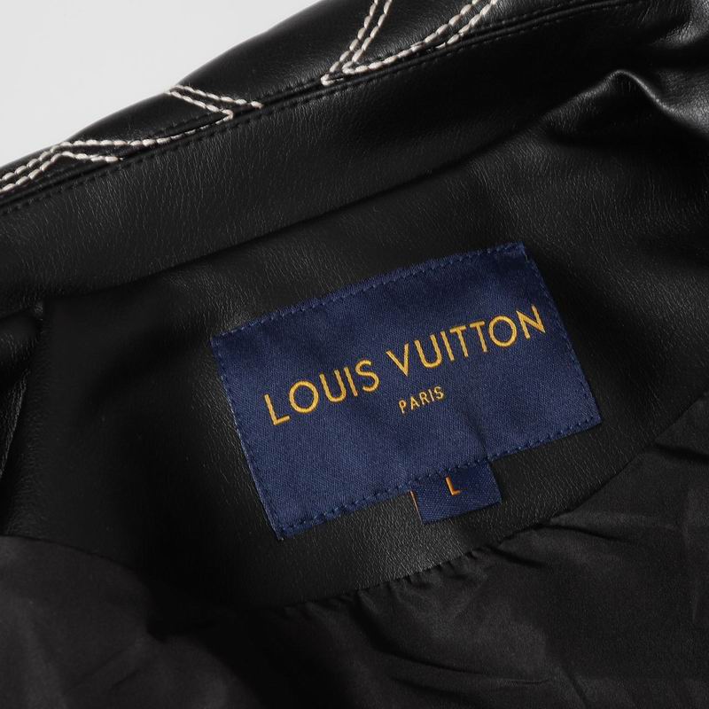 Louis Vuitton Black Leather Jacket With White Stitched Monogram Patterns