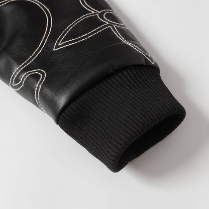 Louis Vuitton Black Leather Jacket With White Stitched Monogram Patterns