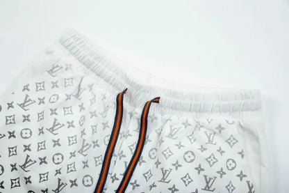 Louis Vuitton Men's White Drawstring Shorts with Monogram Print